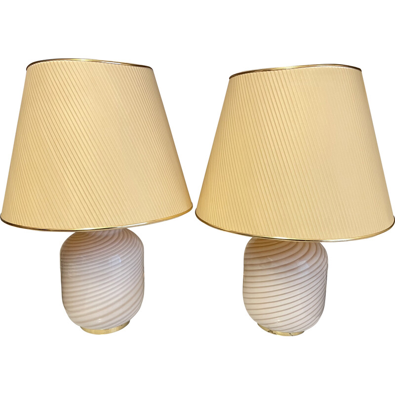 Pair of vintage Vetri Murano glass table lamps by Venini