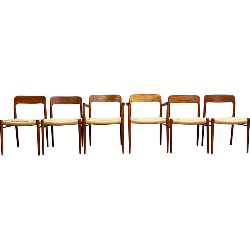 Set of 6 Danish mid-century model 56 and 75 chairs by Niels O. Moller for Jl Mollers Mobelfabrik, 1950