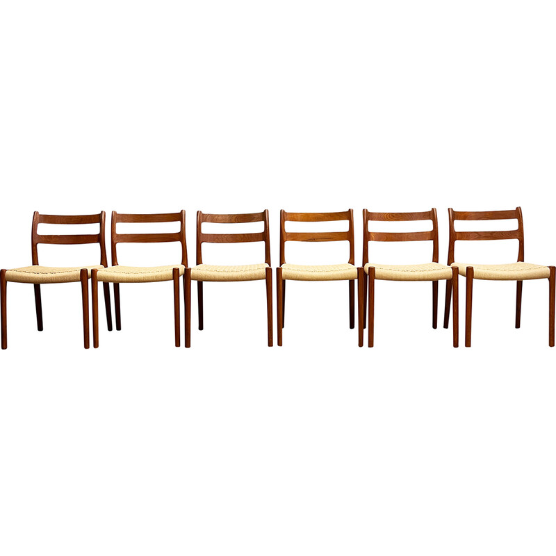 Set of 6 Danish mid-century chairs model 84 by Niels O. Møller for J. L. Møllers Møbelfabrik, 1950s