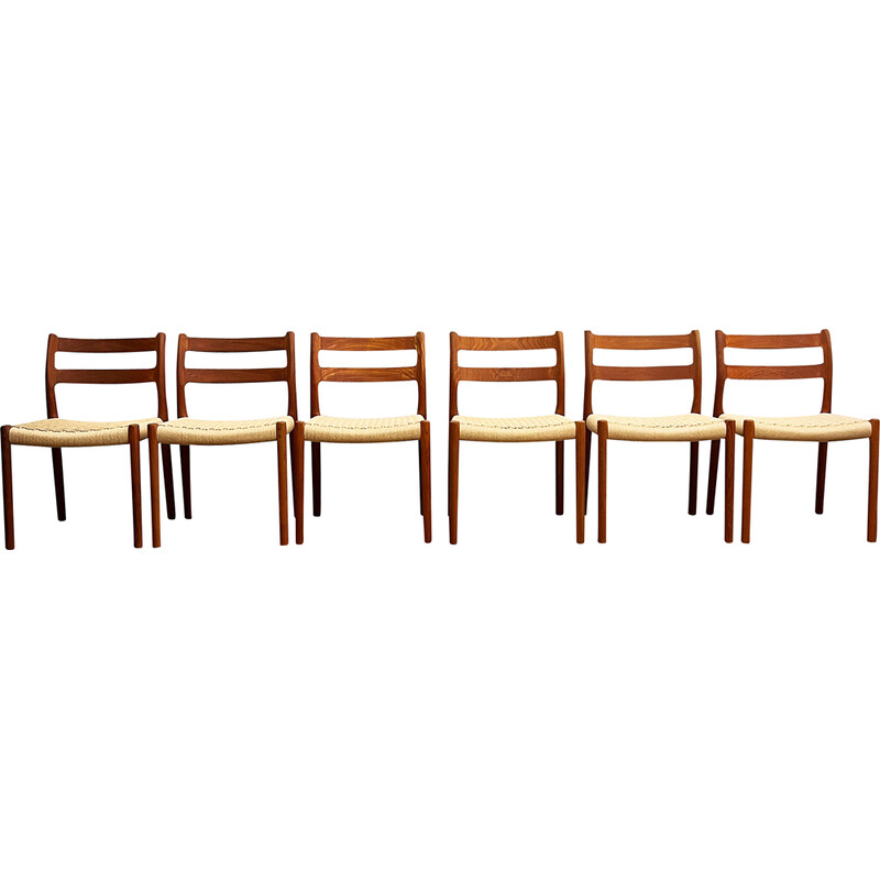 Conjunto de 6 cadeiras dinamarquesas vintage modelo 84 de Niels O. Moller para J. L. Mollers Møbelfabrik, 1950