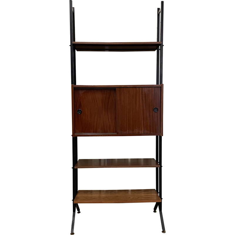 Vintage Italian teak and metal bookcase, 1960