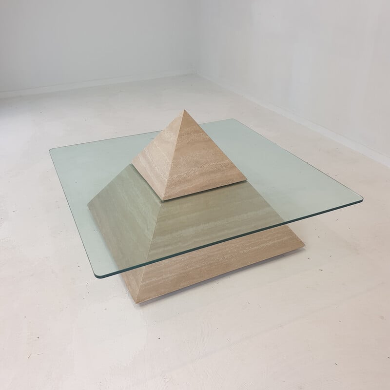 Vintage Italian travertine pyramid coffee table, 1980s