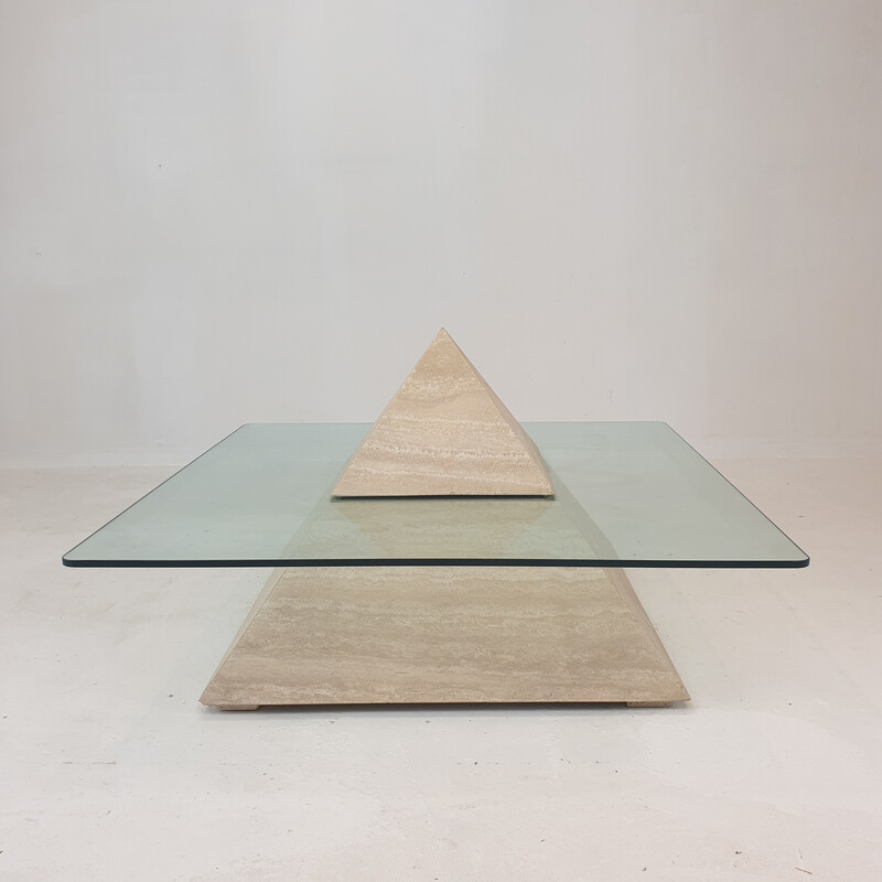 Vintage Italian travertine pyramid coffee table, 1980s