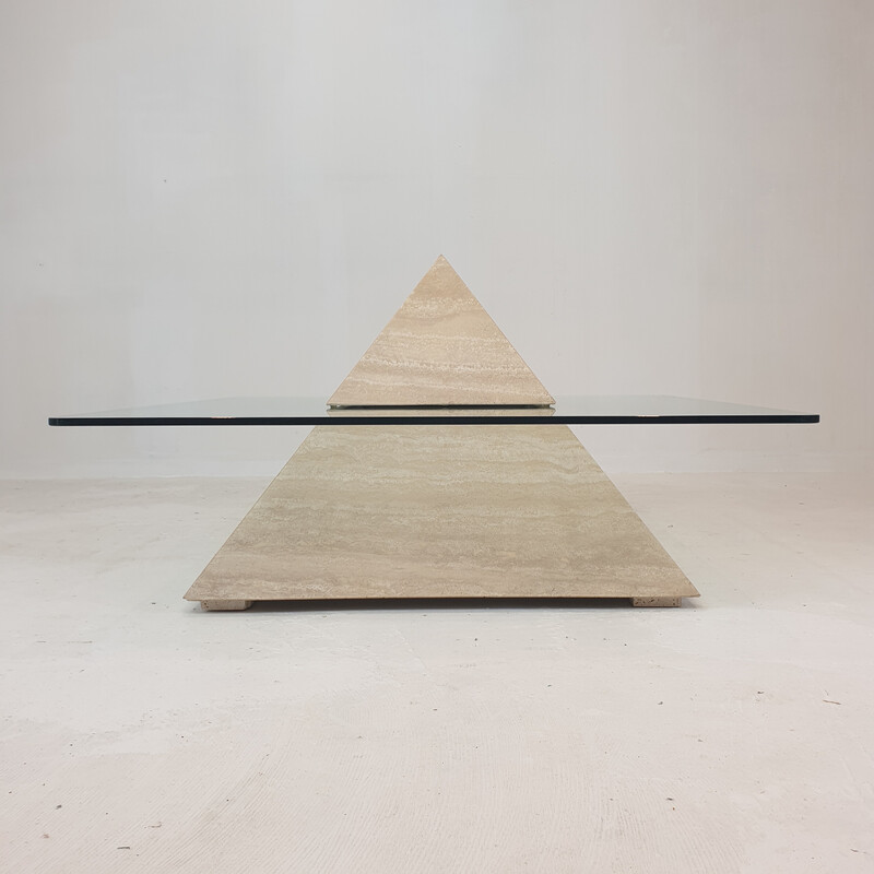 Vintage Italian travertine pyramid coffee table, 1980s