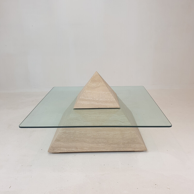 Vintage Italian travertine pyramid coffee table, 1980s