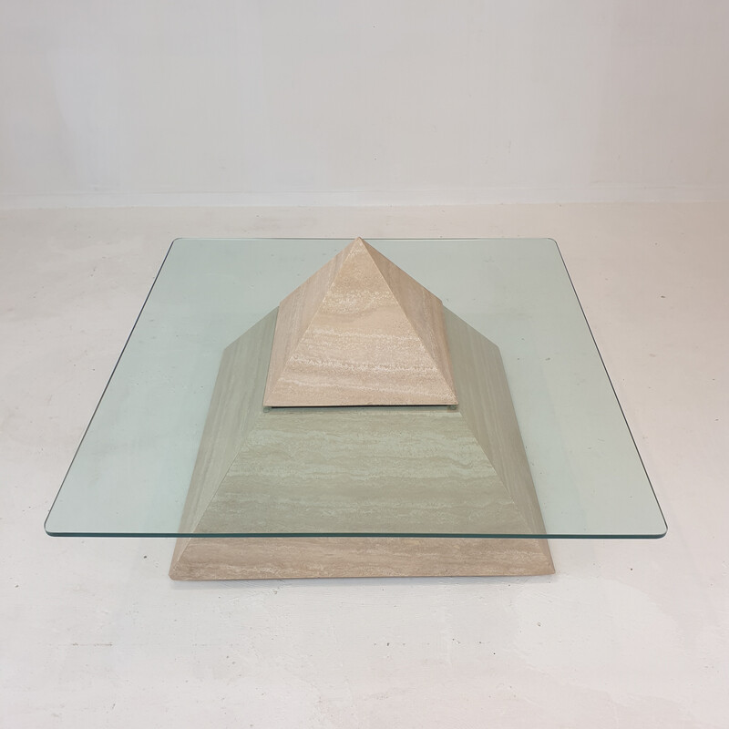 Vintage Italian travertine pyramid coffee table, 1980s