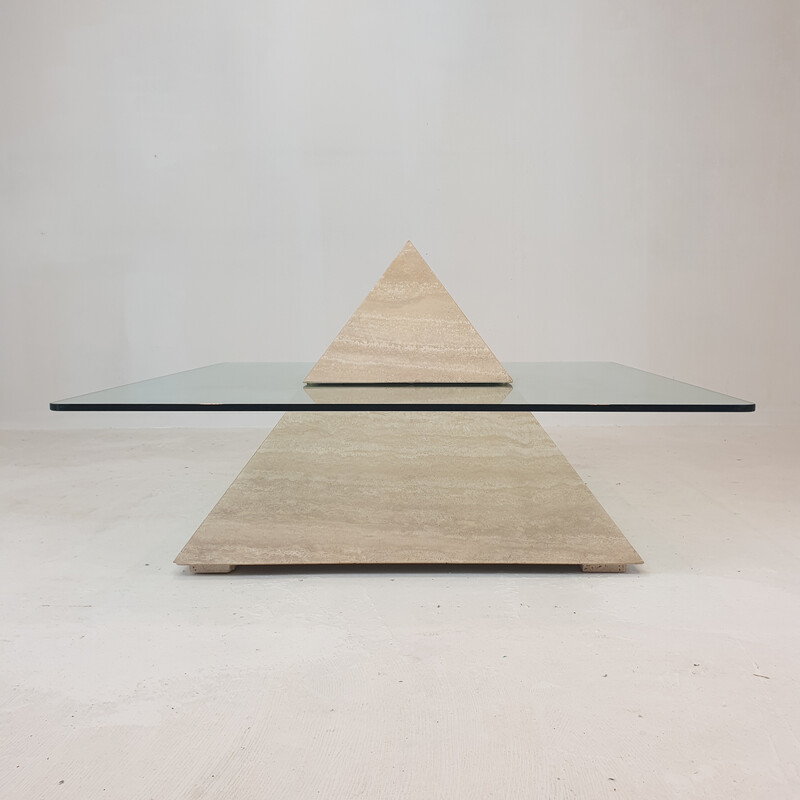 Vintage Italian travertine pyramid coffee table, 1980s