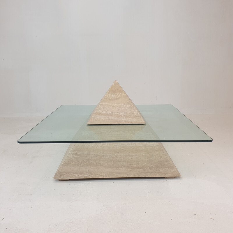 Vintage Italian travertine pyramid coffee table, 1980s