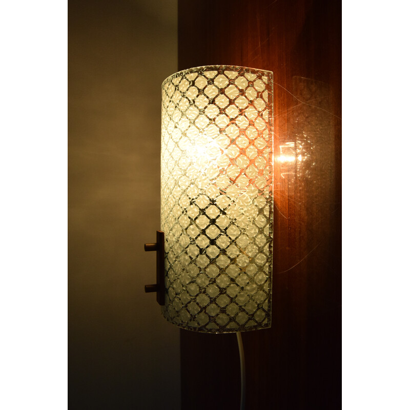 Vintage wall lamp in glass, wood and metal, Germany 1980