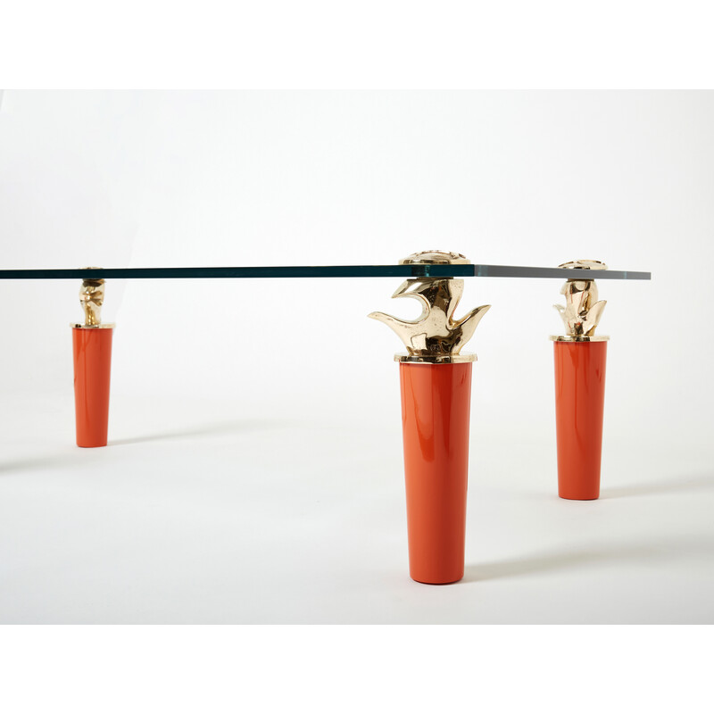 Vintage coffee table in orange lacquered bronze and glass by Garouste and Bonetti, 1995