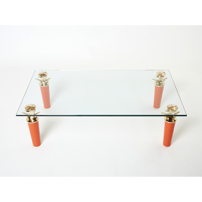 Vintage coffee table in orange lacquered bronze and glass by Garouste and Bonetti, 1995