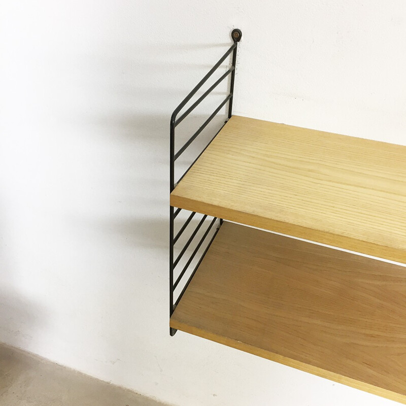 String Furniture ash wall unit with 3 modules and 6 shelves,  Nisse STRINNING - 1970s