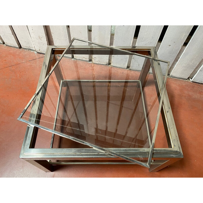 Vintage coffee table in chrome steel and glass