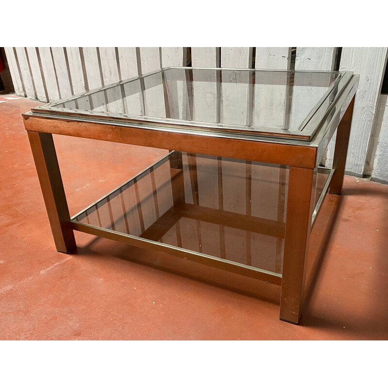 Mesa de centro vintage de acero cromado y cristal