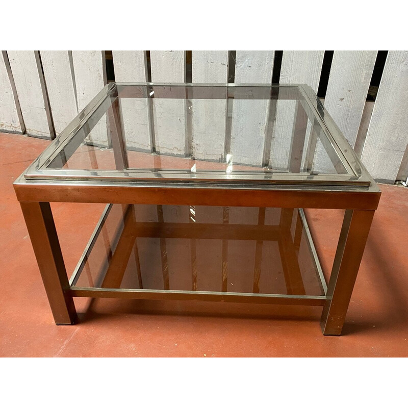 Mesa de centro vintage de acero cromado y cristal