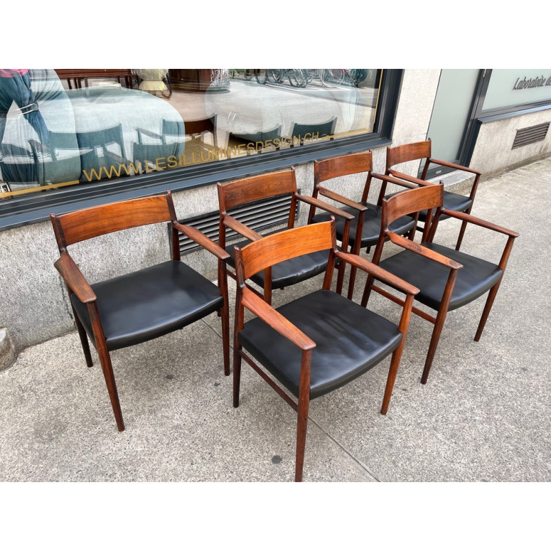Set of 6 vintage rosewood and leather armchairs by Arne Vodder for Sibast, 1950