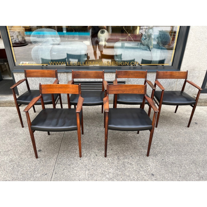 Lot de 6 fauteuils vintage en palissandre et cuir par Arne Vodder pour Sibast, 1950