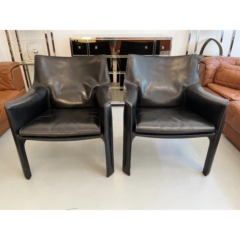 Pair of vintage Cab 414 armchairs by Mario Bellini for Cassina, 1970