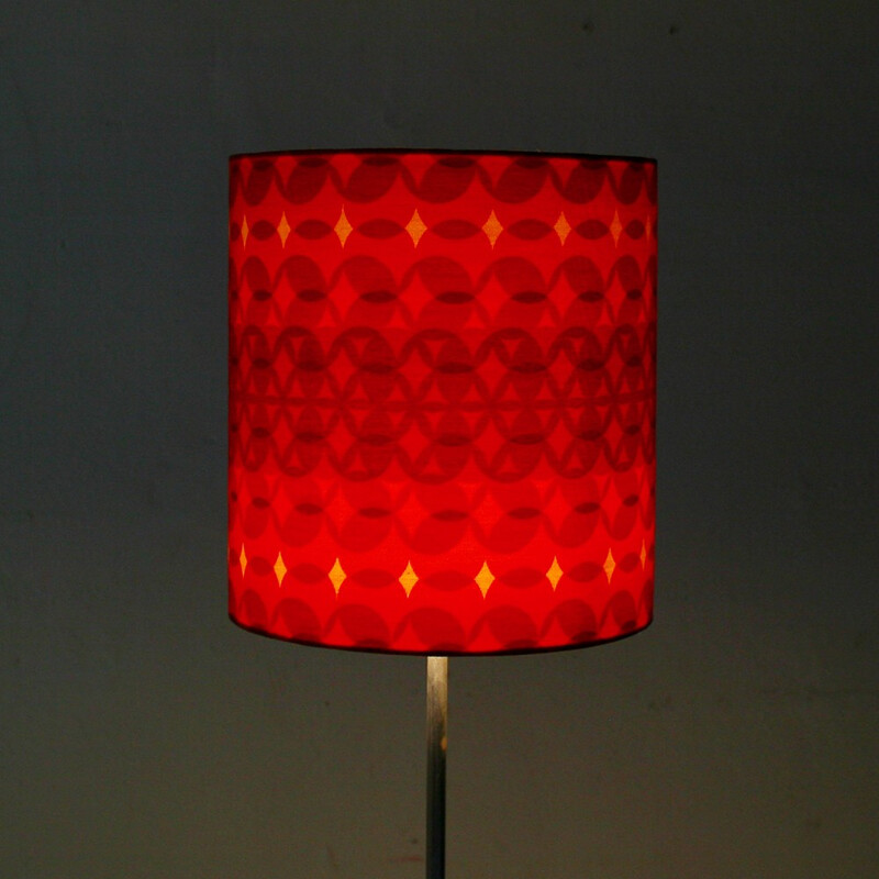 Floor lamp in chromed steel and red lampshade - 1970s