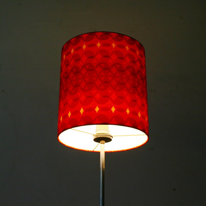 Floor lamp in chromed steel and red lampshade - 1970s