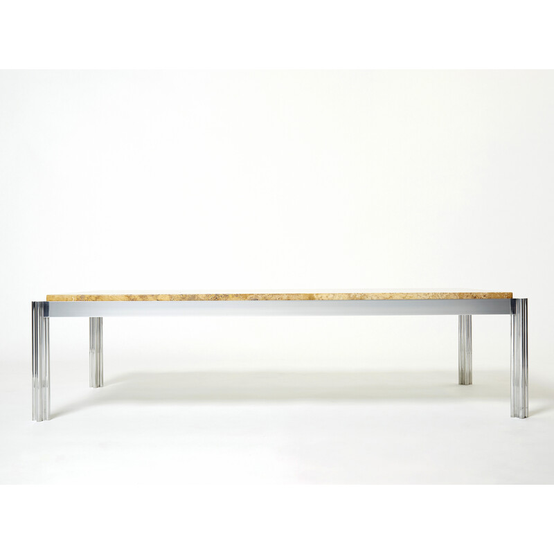 Vintage chrome and yellow travertine coffee table by George Ciancimino for Mobilier International, 1975