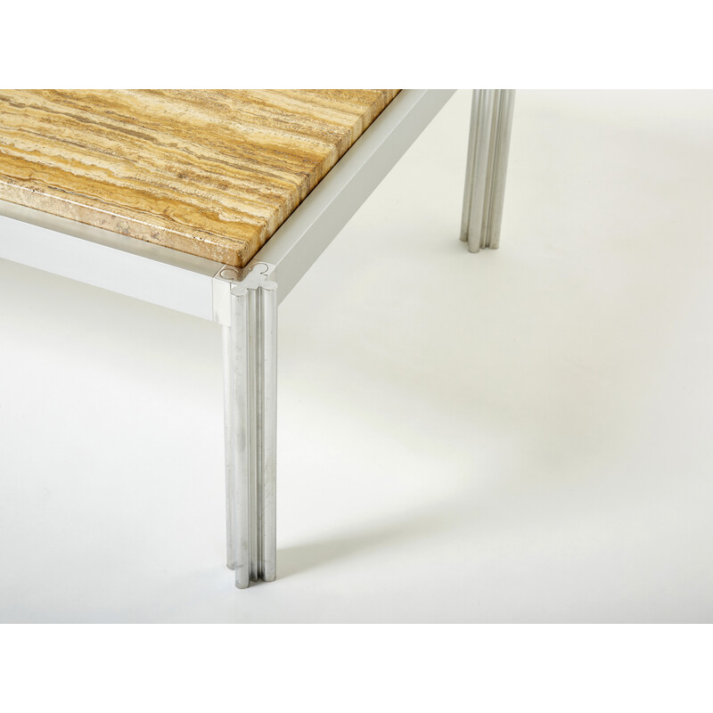 Vintage chrome and yellow travertine coffee table by George Ciancimino for Mobilier International, 1975