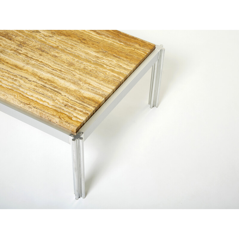 Vintage chrome and yellow travertine coffee table by George Ciancimino for Mobilier International, 1975