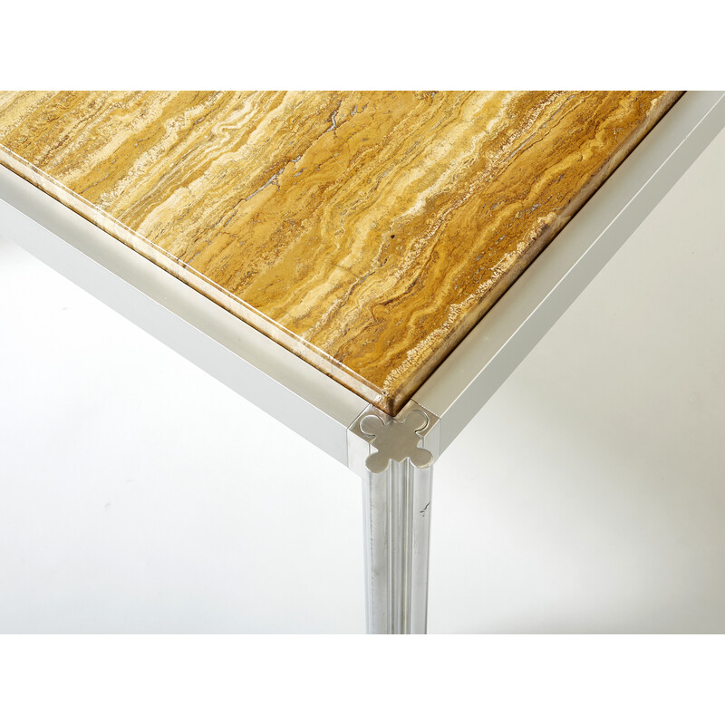 Vintage chrome and yellow travertine coffee table by George Ciancimino for Mobilier International, 1975