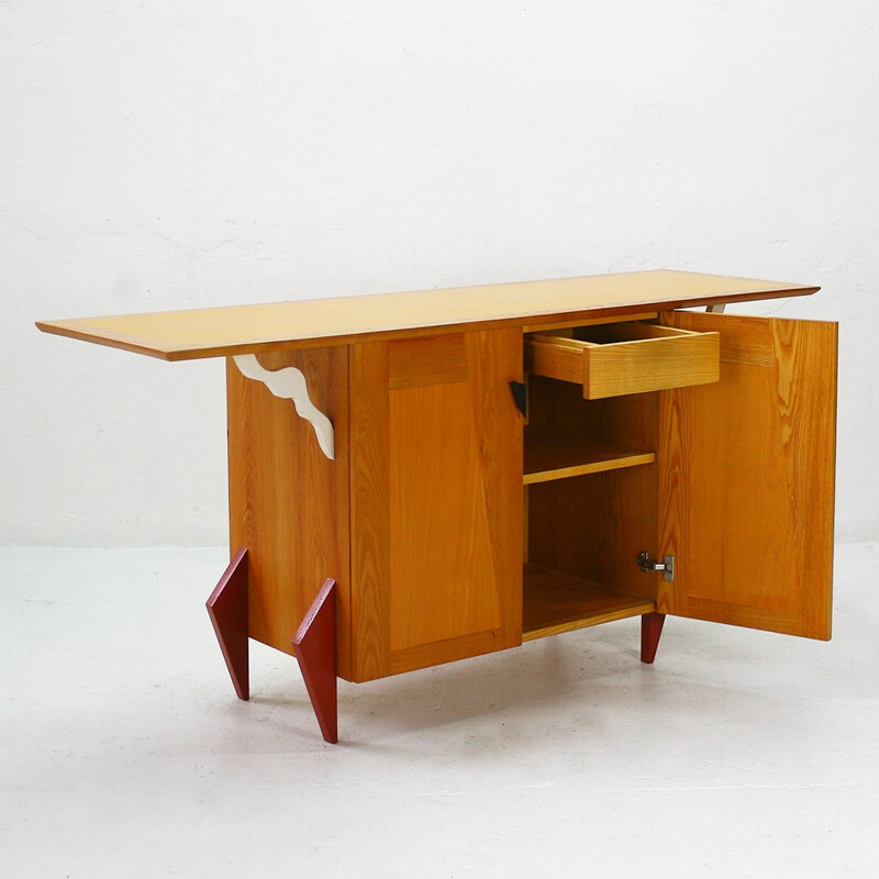Sideboard in beech and ash wood - 1980s