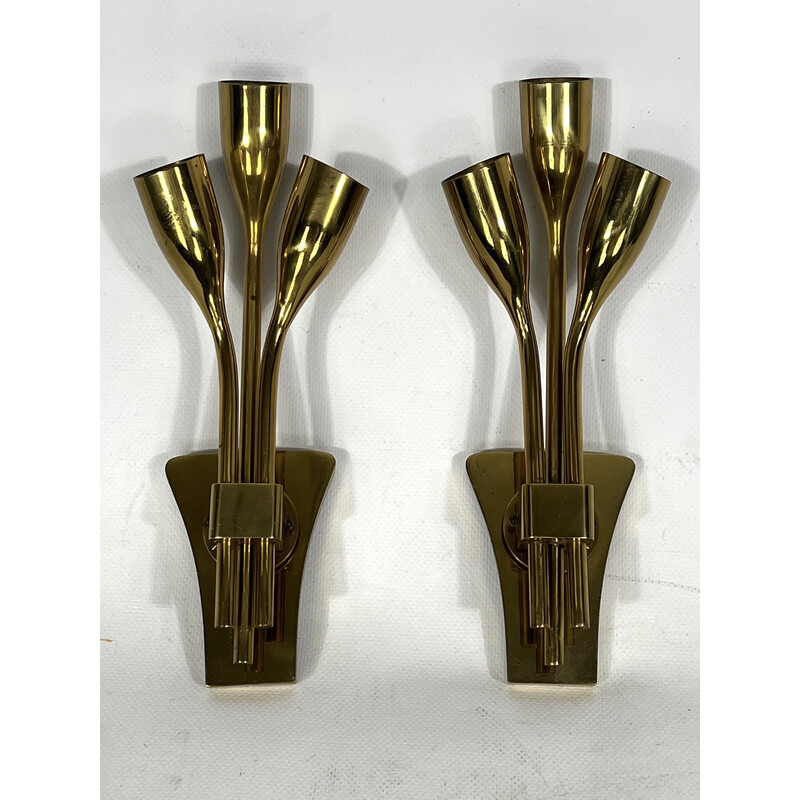 Pair of mid-century Italian brass wall lamps by Lumi Milano, 1960s