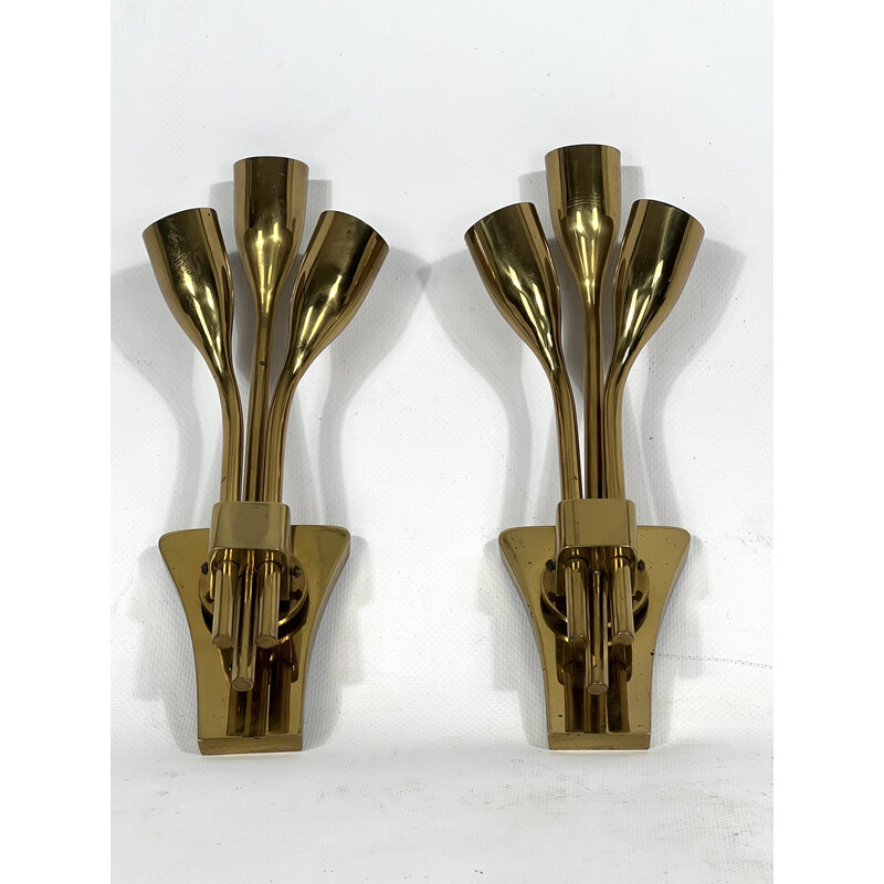 Pair of mid-century Italian brass wall lamps by Lumi Milano, 1960s