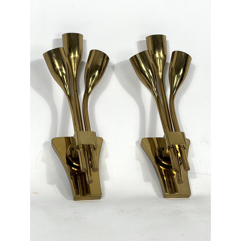 Pair of mid-century Italian brass wall lamps by Lumi Milano, 1960s