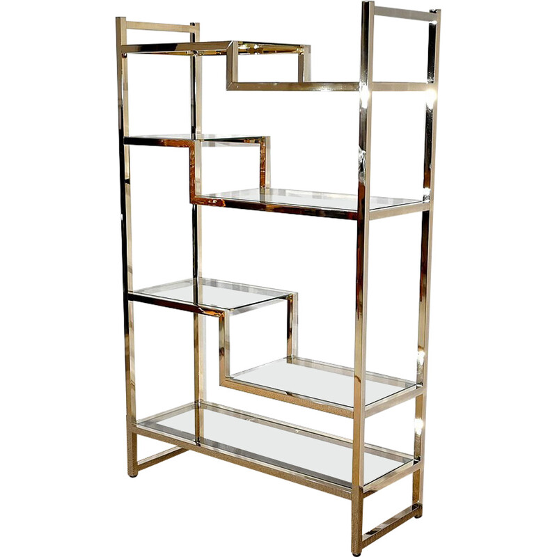 Vintage brass and glass shelf by Pierre Vandel, 1970