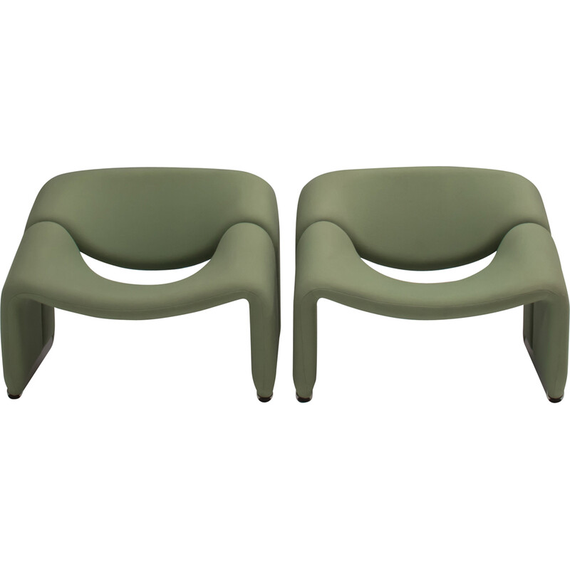 Pareja de sillones vintage en tela verde pálido F598 Groovy de Pierre Paulin para Artifort