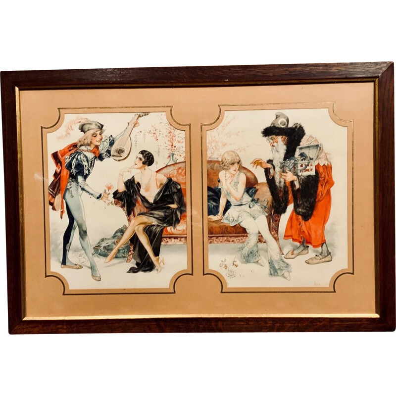Vintage watercolor depicting "A Satirical Scene Galante" by Cheri Herouard