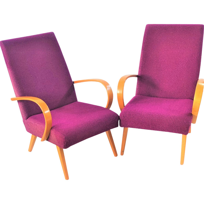 Paar vintage fauteuils in paars van Jaroslav Šmídek, Tsjechoslowakije 1960