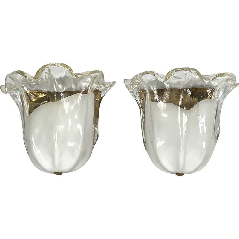 Pair of vintage Italian wall lamps in Murano glass by La Murrina, 1970