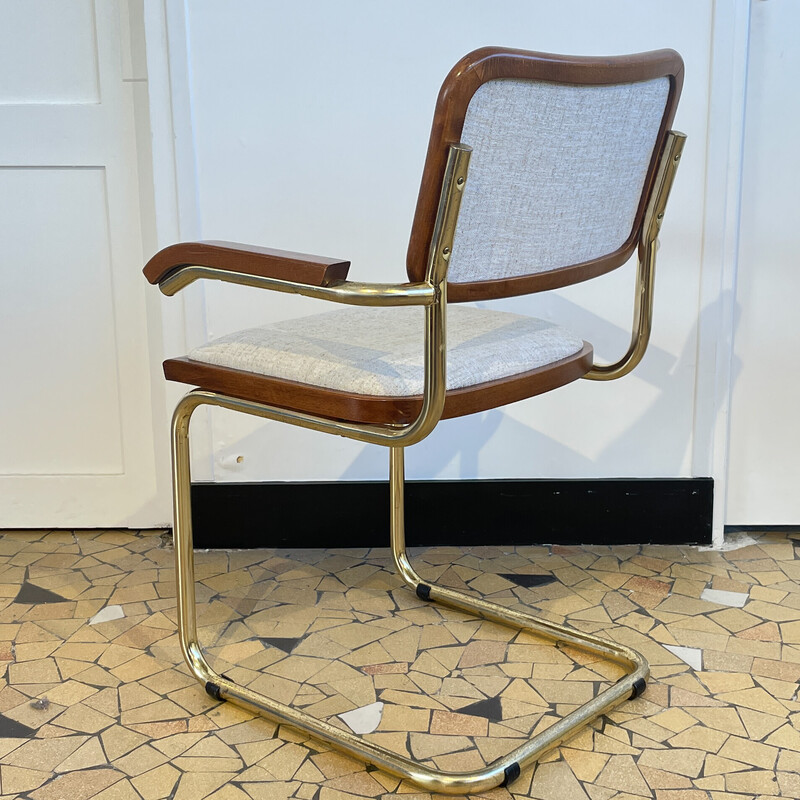 Cadeira vintage B64 em tecido mosqueado com apoios de braços