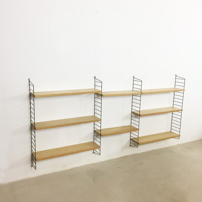 String Furniture vintage wall unit with 8  ash shelves, Nisse STRINNING - 1960s