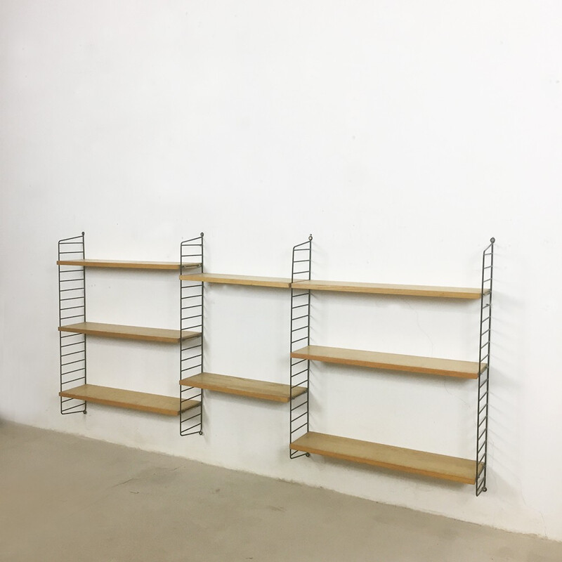 String Furniture vintage wall unit with 8  ash shelves, Nisse STRINNING - 1960s