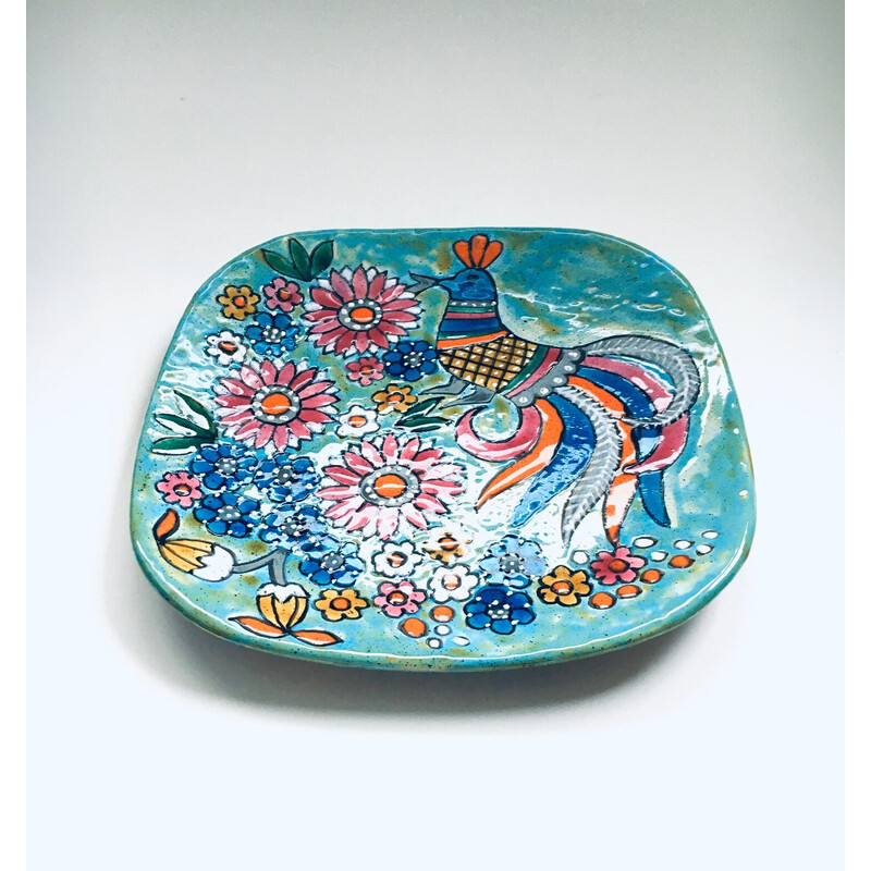 Vintage Art Pottery hand-painted dish by Marjatta Taburet Quimper, France 1960s