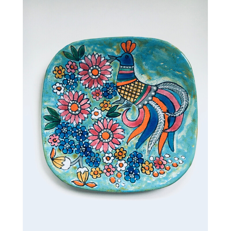 Vintage Art Pottery hand-painted dish by Marjatta Taburet Quimper, France 1960s