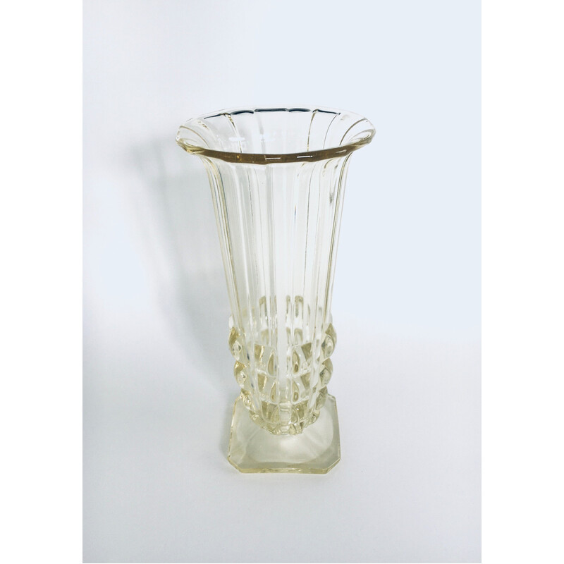 Vintage Art Deco Vase aus zitronengelbem Glas, Tschechoslowakei 1930