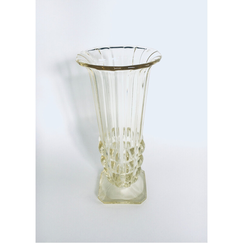 Vintage Art Deco lemon yellow glass vase, Czechoslovakia 1930s