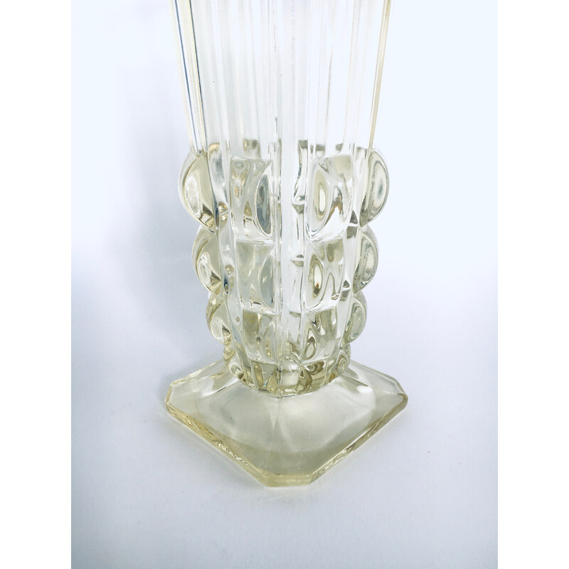 Vintage Art Deco Vase aus zitronengelbem Glas, Tschechoslowakei 1930