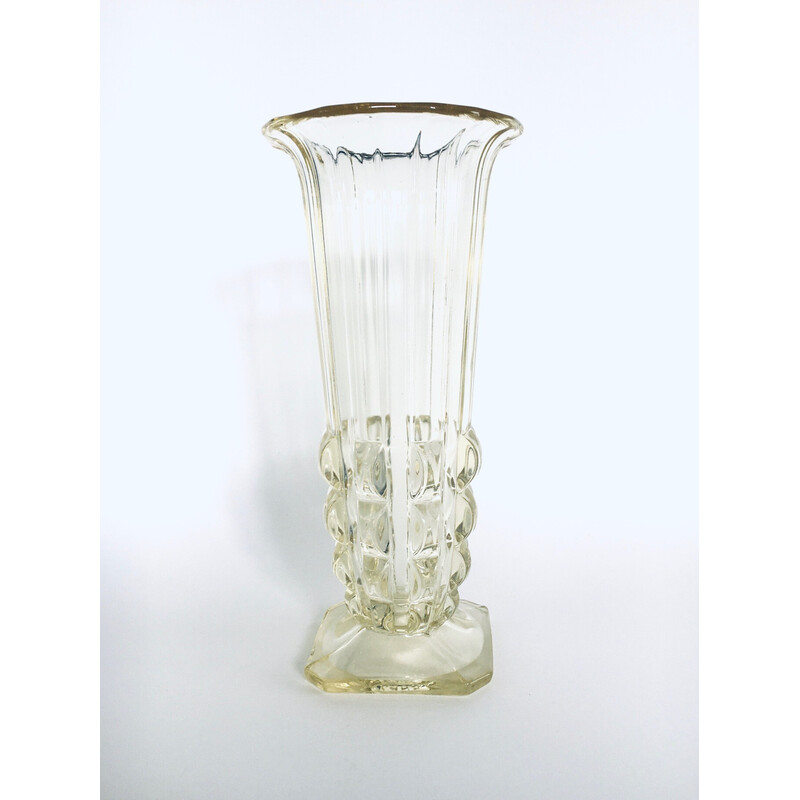 Vintage Art Deco lemon yellow glass vase, Czechoslovakia 1930s