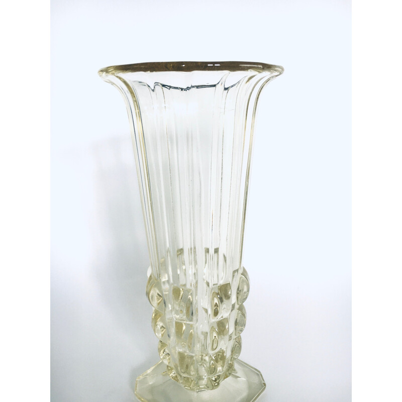 Vintage Art Deco Vase aus zitronengelbem Glas, Tschechoslowakei 1930