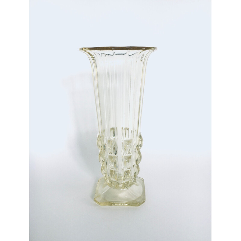 Vintage Art Deco lemon yellow glass vase, Czechoslovakia 1930s