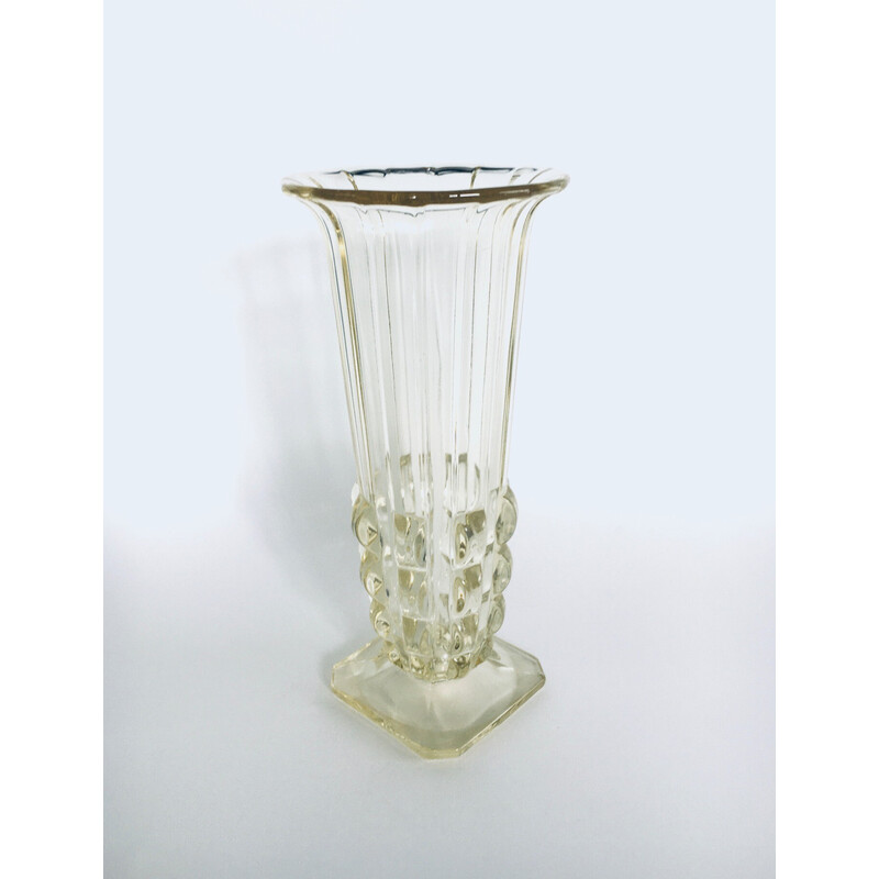 Vintage Art Deco Vase aus zitronengelbem Glas, Tschechoslowakei 1930