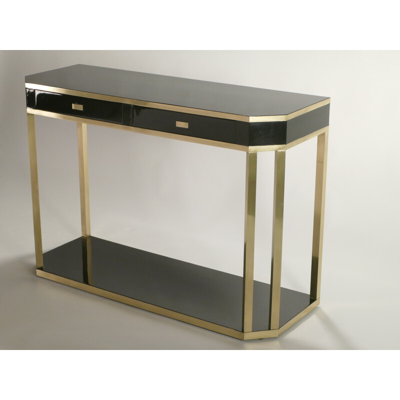 Pair of console tables in black lacquered metal and brass, Jean Claude MAHEY - 1970s